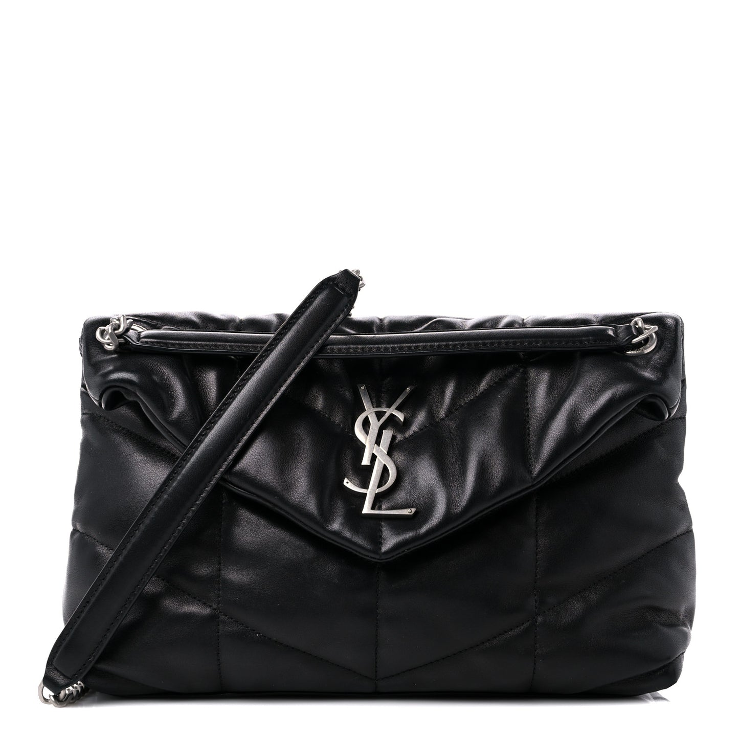 Lambskin Quilted Small Loulou Puffer Monogram Chain Satchel Black
