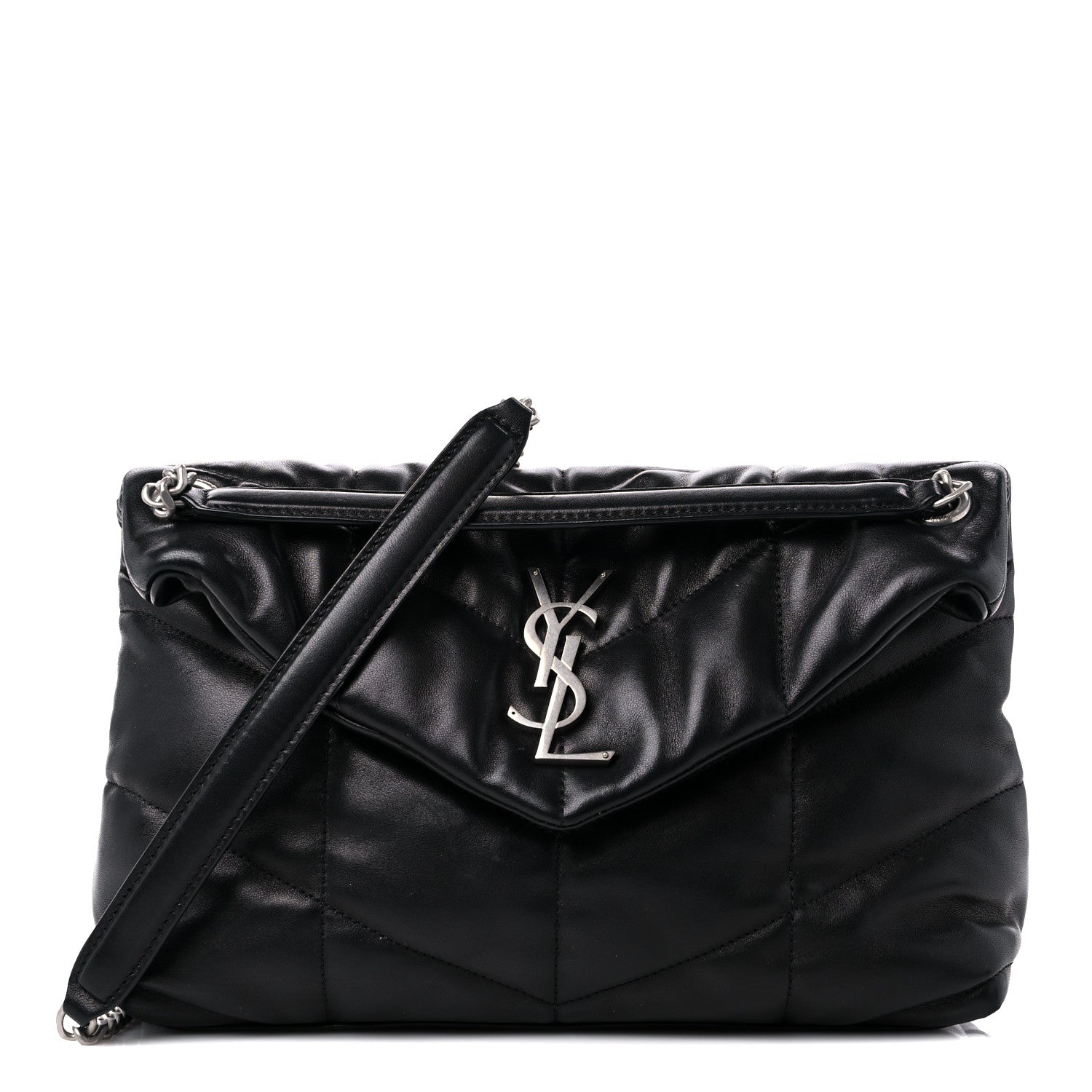 Saint Laurent Lambskin Quilted Small Loulou Puffer Monogram Chain Satchel Black 1 of 12