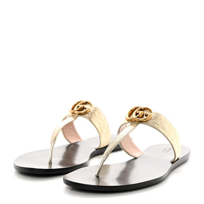 Gucci Nappa Silk Galassia GG Marmont Thong Flat Sandals 41.5 Platino 3 of 8