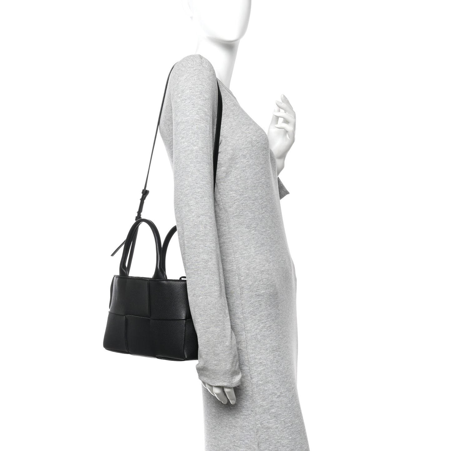 Grained Calfskin Maxi Intrecciato Mini Arco Tote Black
