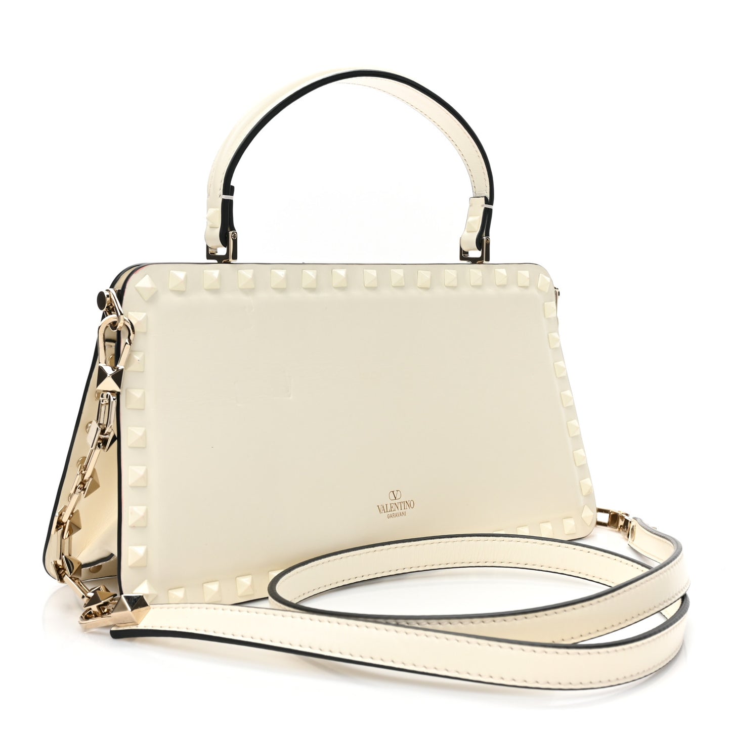 Calfskin Tonal Small Rockstud Top Handle Handbag Ivory