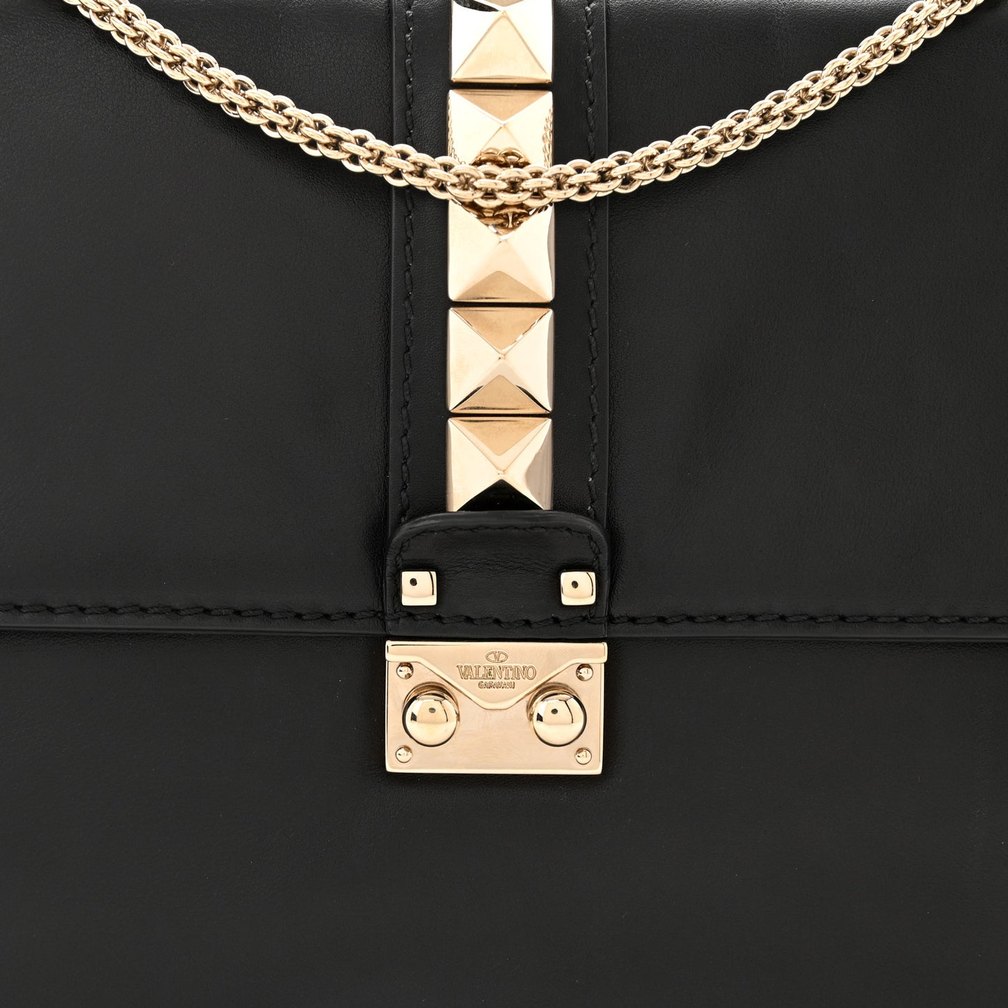 Vitello Large Glam Lock Rockstud Flap Black