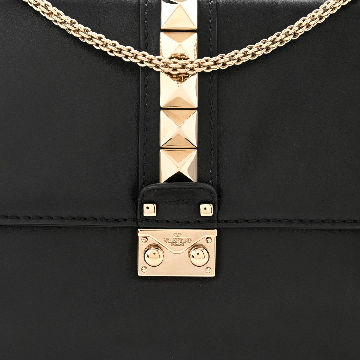 Valentino Garavani Vitello Large Glam Lock Rockstud Flap Black 7 of 9