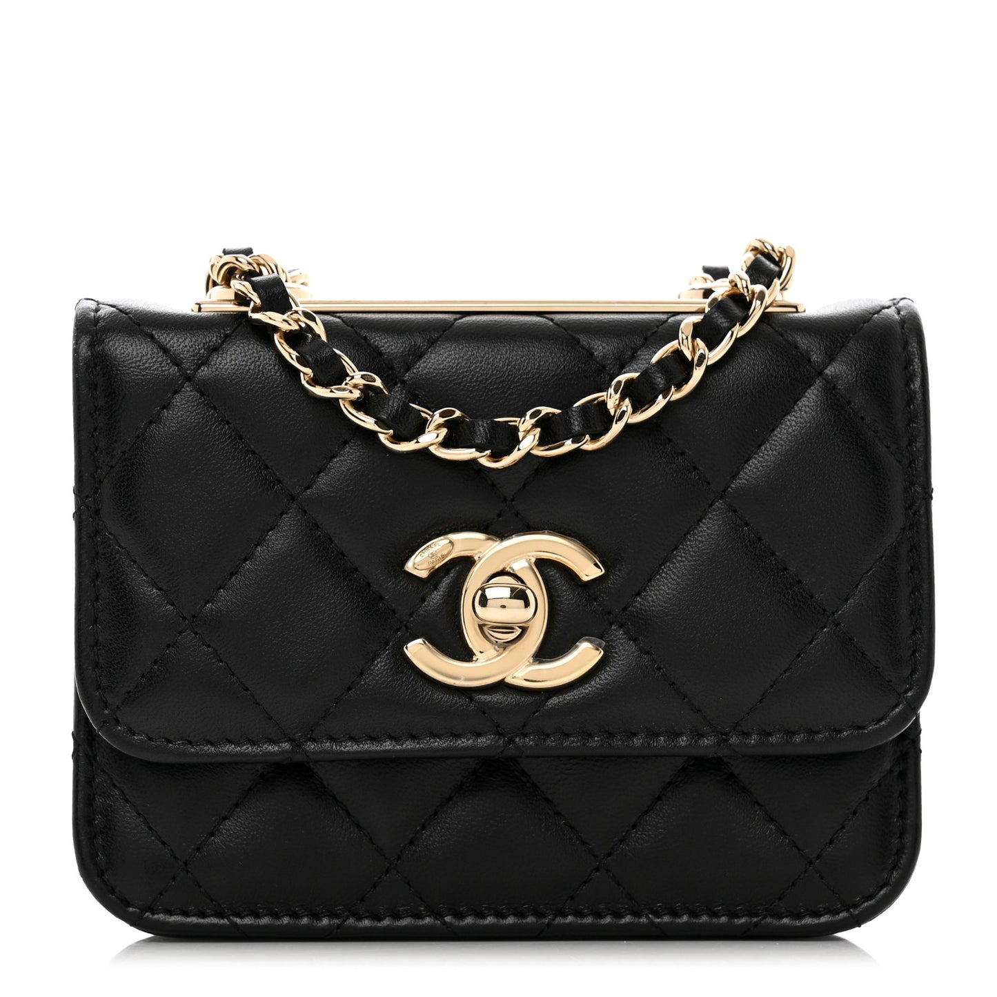 Lambskin Quilted Trendy CC Card Holder On Chain Black