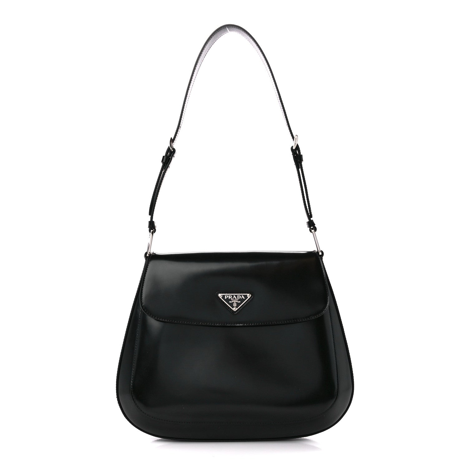 Prada Spazzolato Cleo Flap Adjustable Strap Shoulder Bag Black 1 of 11
