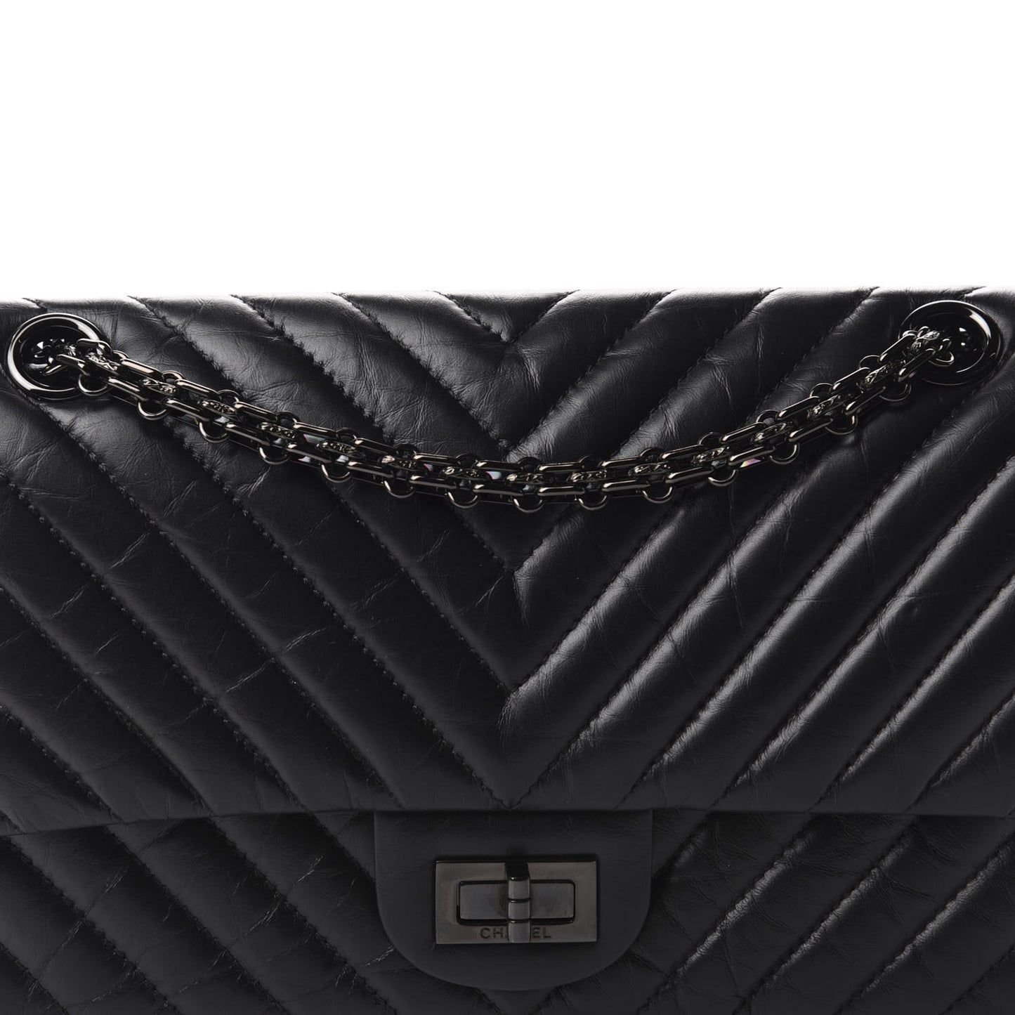 Aged Calfskin Chevron Quilted 2.55 Reissue 225 Flap So Black