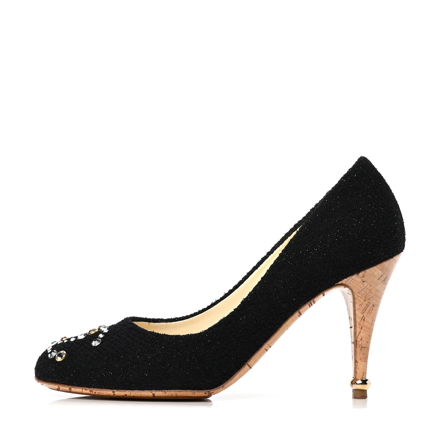 Tweed Crystal Cork CC Pumps 39.5 Black