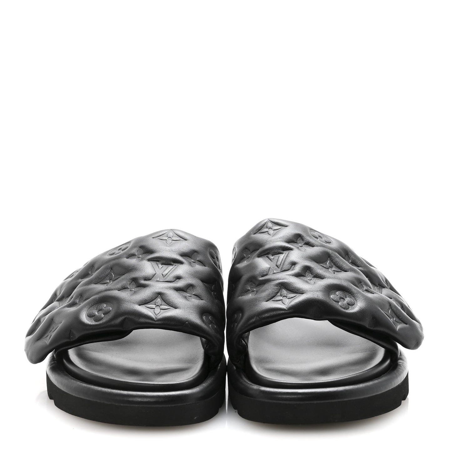 Lambskin Embossed Monogram Pool Pillow Flat Comfort Mule 40 Black