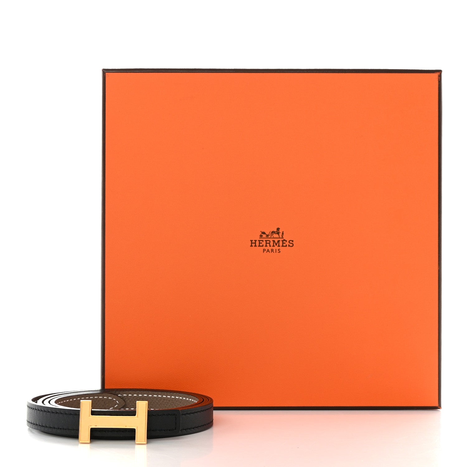 Hermes Swift Epsom 13mm Focus Belt 85 34 Black Etoupe 6 of 6