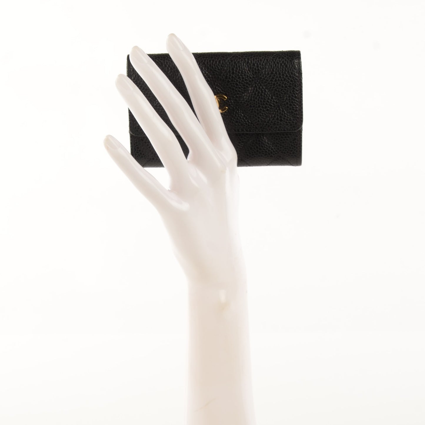 Caviar Quilted Flap Card Holder Black