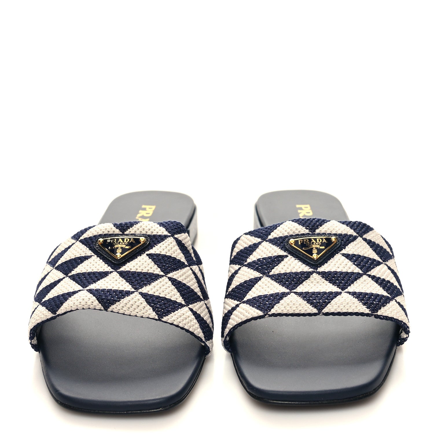 Prada Jacquard Trianglolo Symbole Embroidered Metal Triangle Logo 10mm Slide Sandals 39.5 Baltico Talco 2 of 7