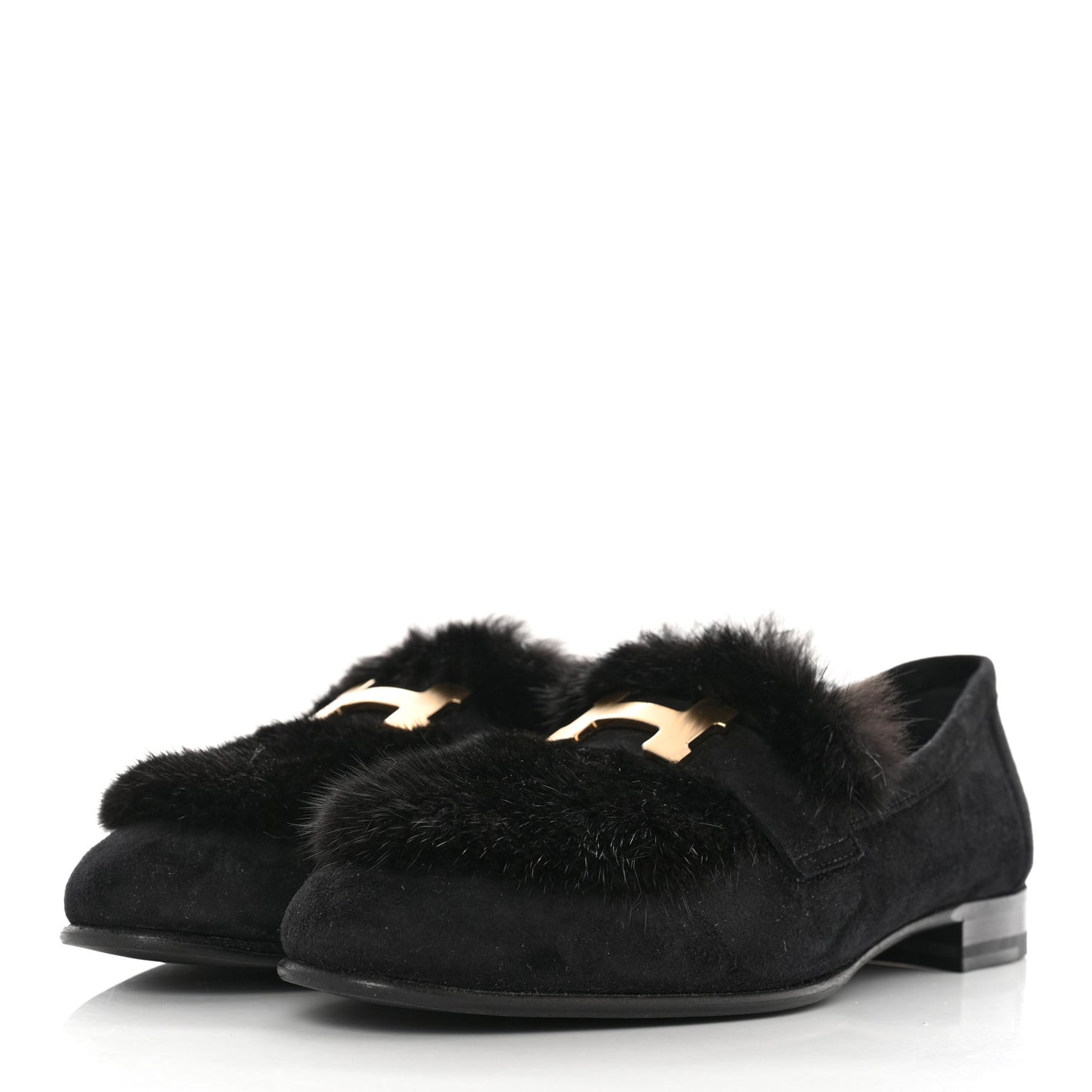 Mink Fur Suede Goatskin Paris Loafers 36.5 Black