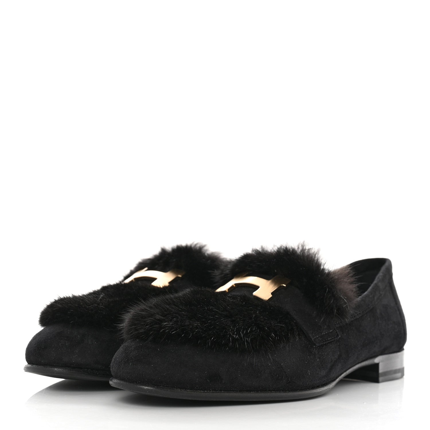 Hermes Mink Fur Suede Goatskin Paris Loafers 36.5 Black 3 of 9