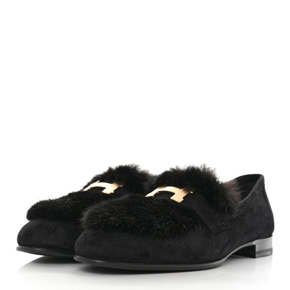 Hermes Mink Fur Suede Goatskin Paris Loafers 36.5 Black 3 of 9