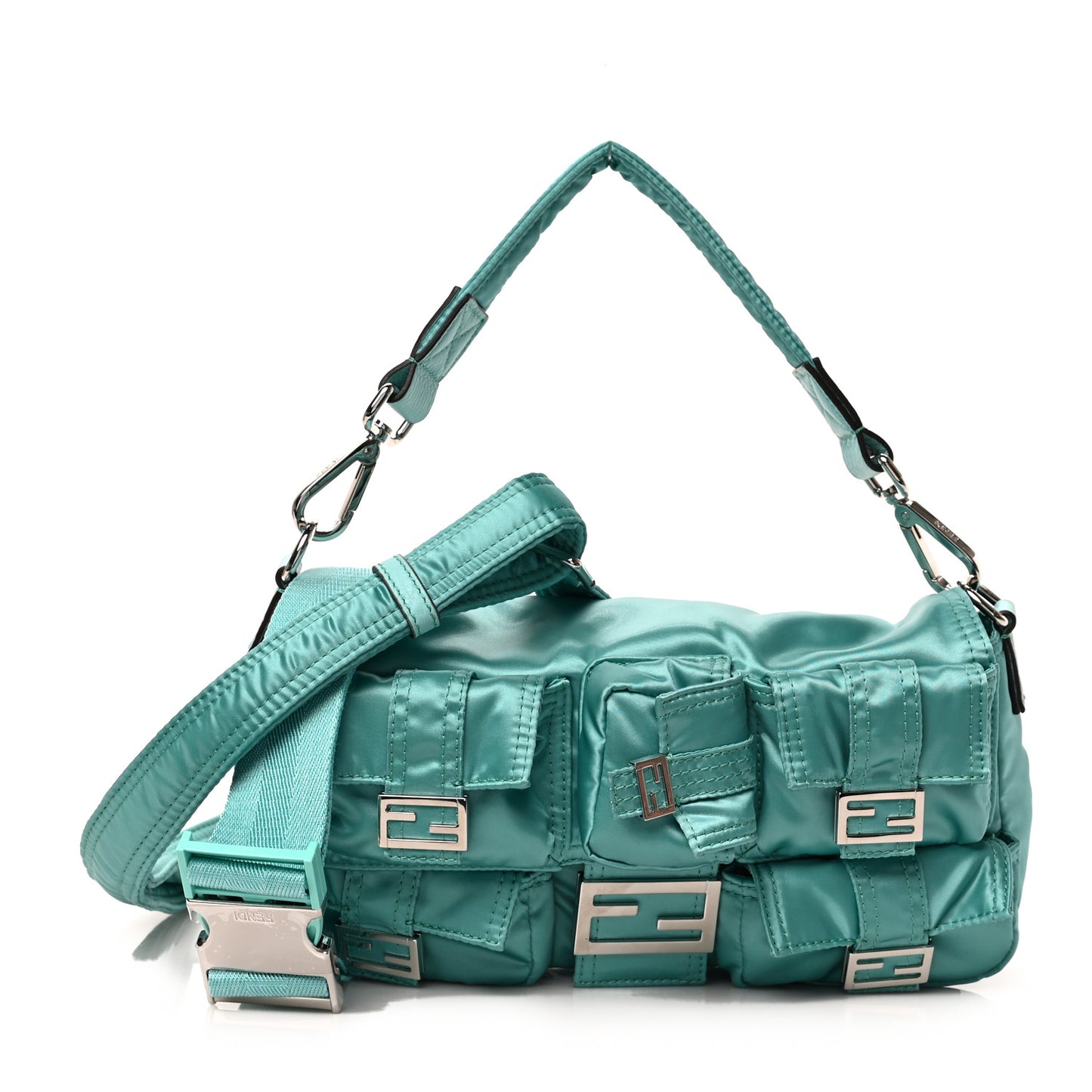 Econyl Cuoio Romano Multipocket Baguette Turquoise