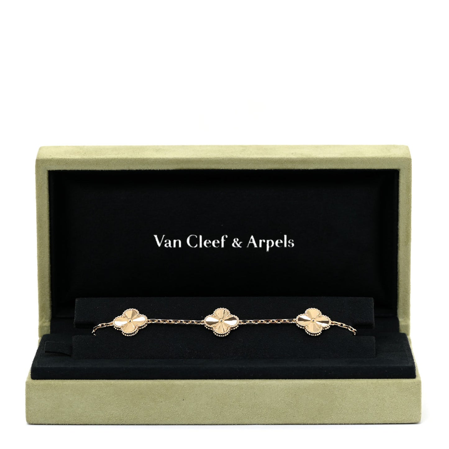 18K Yellow Gold 5 Motifs Guilloche Vintage Alhambra Bracelet