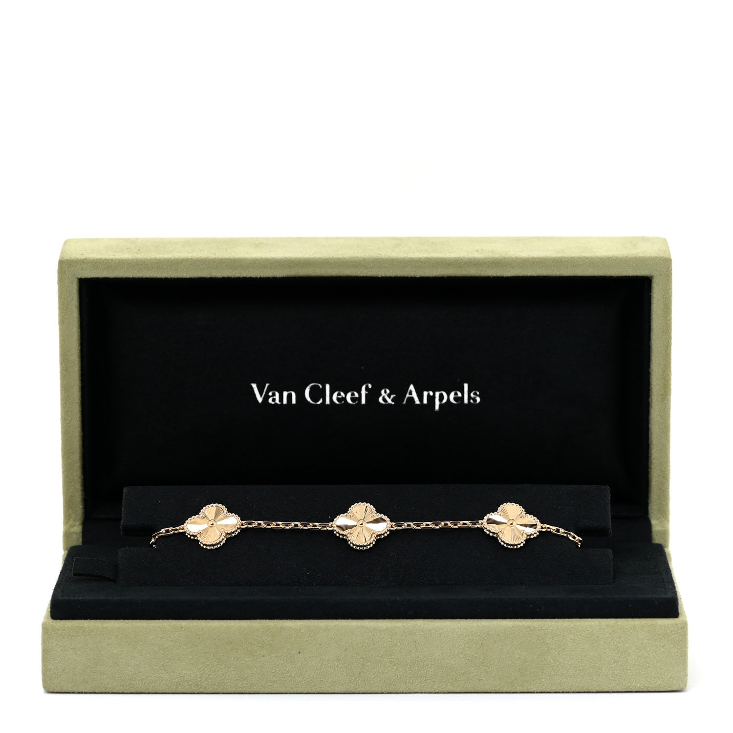 Van Cleef & Arpels 18K Yellow Gold 5 Motifs Guilloche Vintage Alhambra Bracelet 4 of 4