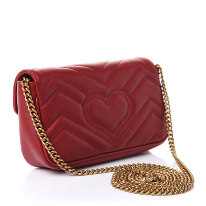 Gucci Calfskin Matelasse Super Mini GG Marmont Shoulder Bag Hibiscus Red 4 of 11