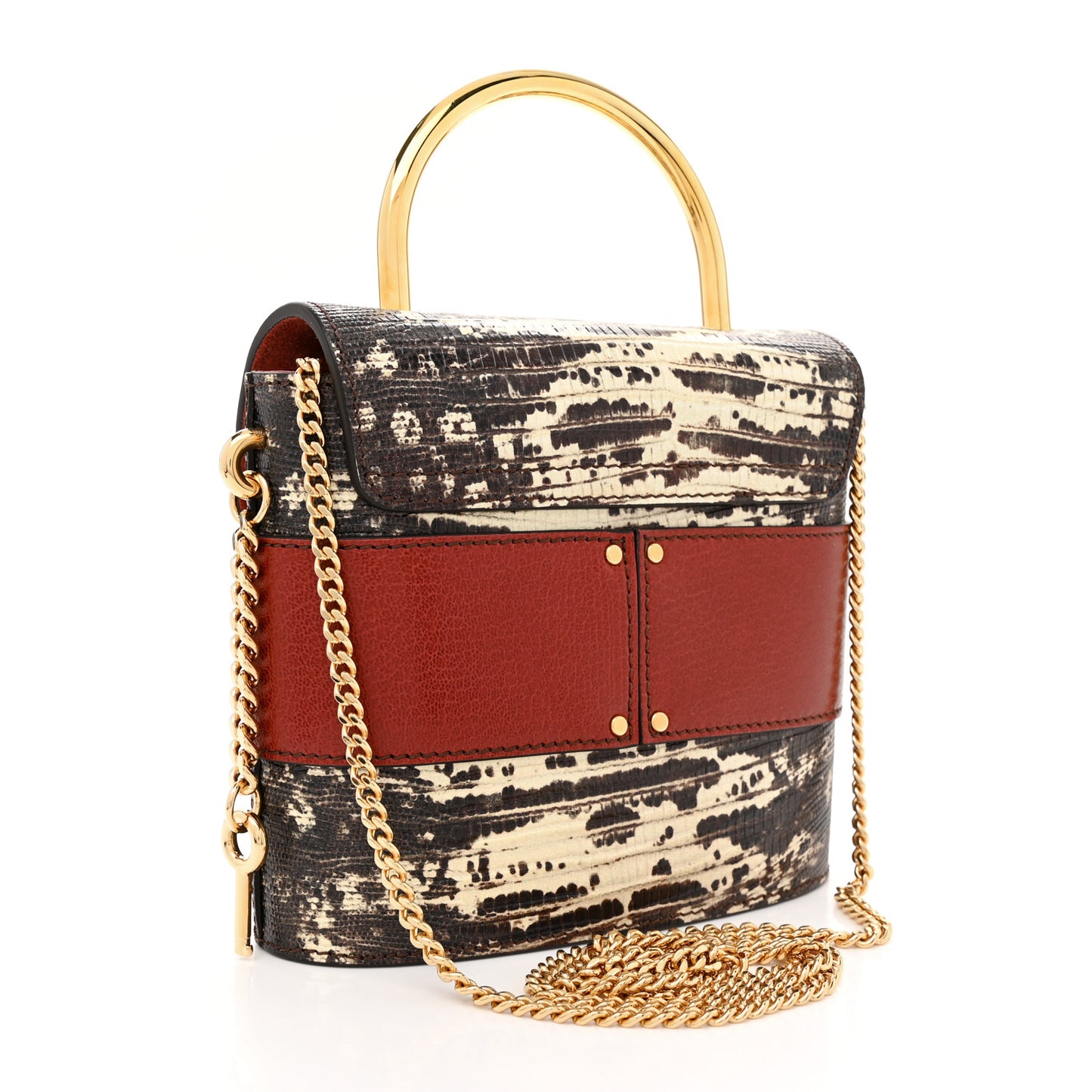 Calfskin Lizard Embossed Small Aby Lock Sepia Brown