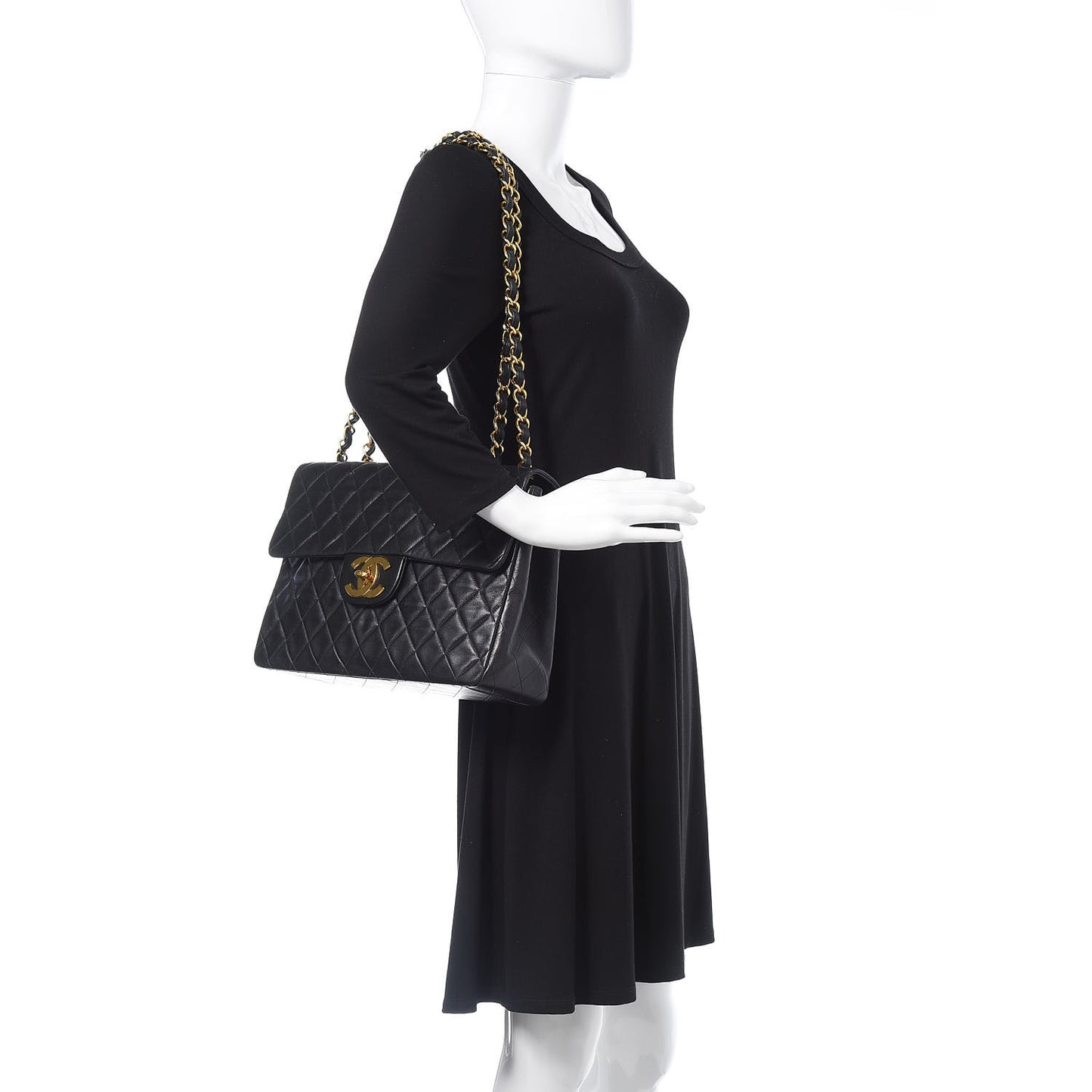 Lambskin Quilted XL Jumbo Single Flap Black