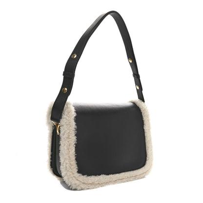 Gucci Sakai Be Green Calfskin Shearling Horsebit 1955 Shoulder Bag Black 3 of 10