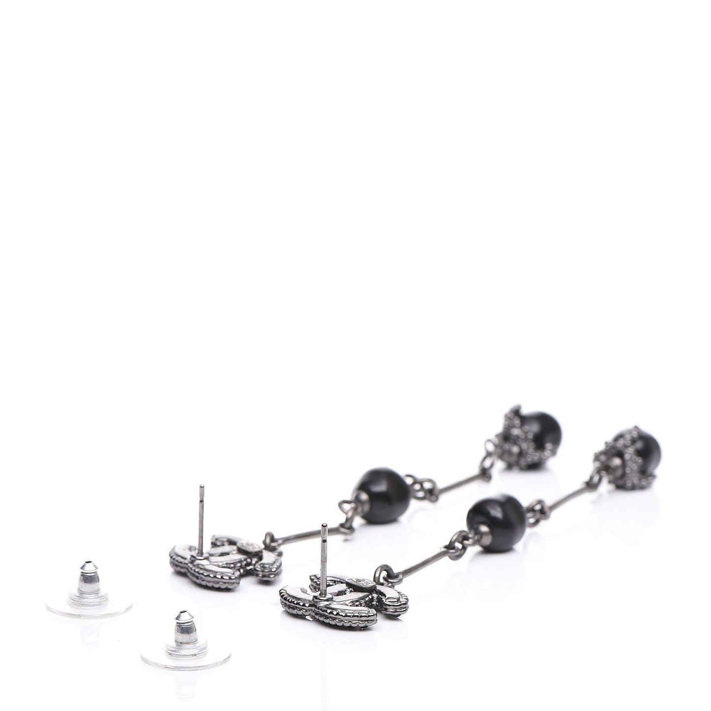 Pearl Beaded CC Long Drop Earrings Silver