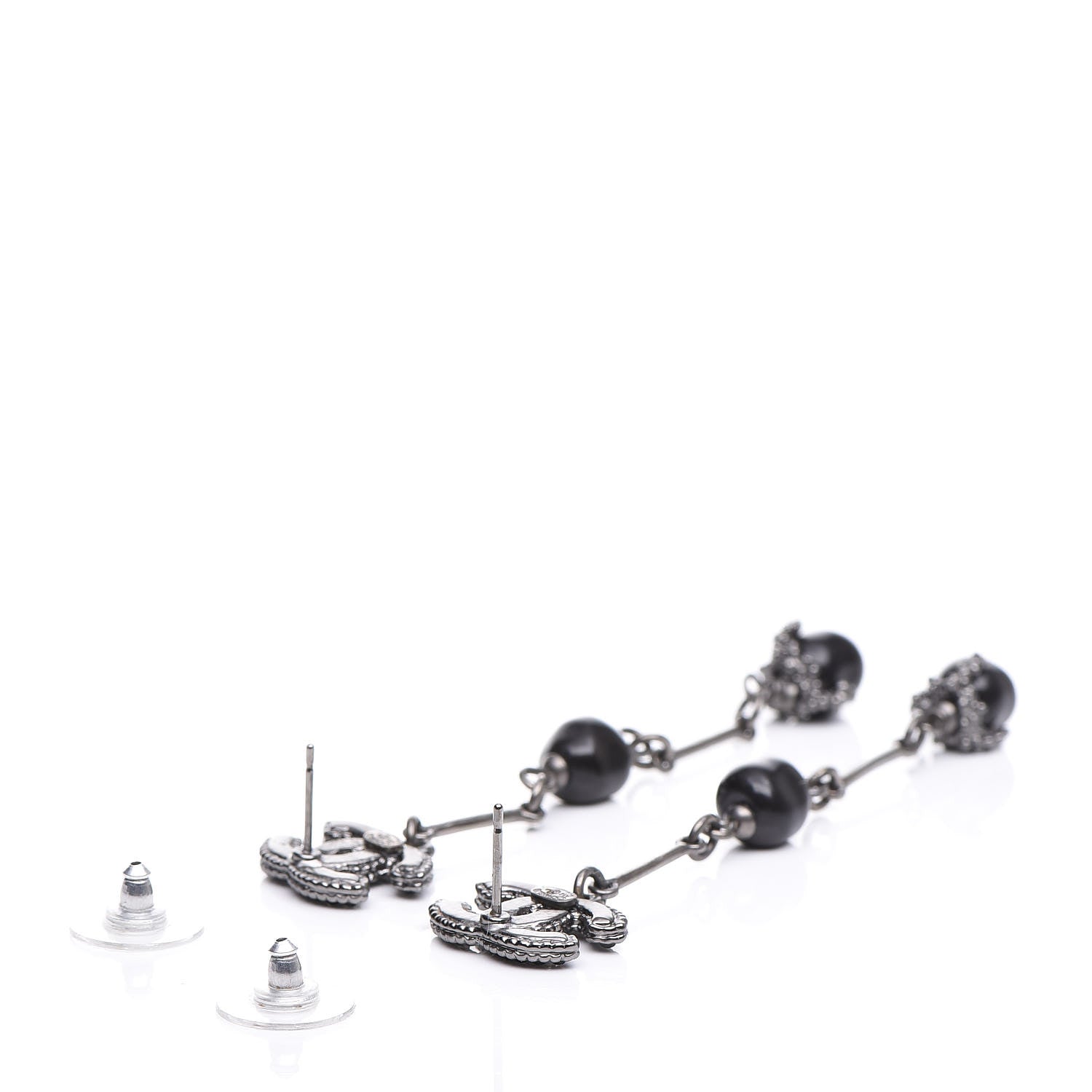 Chanel Pearl Beaded CC Long Drop Earrings Silver 3 of 5