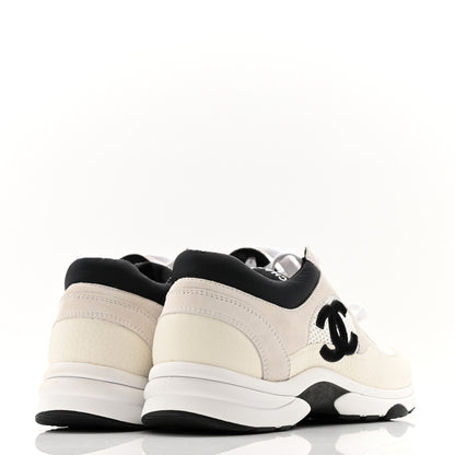 Chanel Mesh Suede Calfskin Grained Calfskin Womens CC Sneakers 39.5 White Black 4 of 13