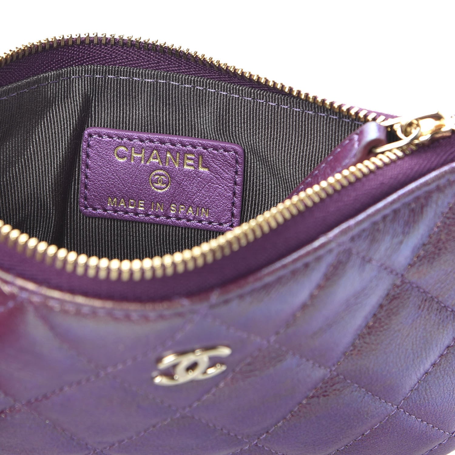 Chanel Iridescent Lambskin Quilted Small Cosmetic Case Purple 5 of 8