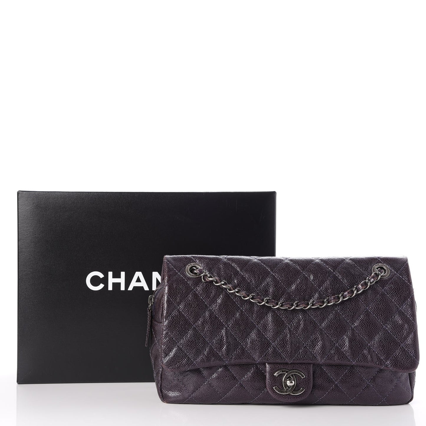 Iridescent Caviar Quilted Large Chic Flap Violet