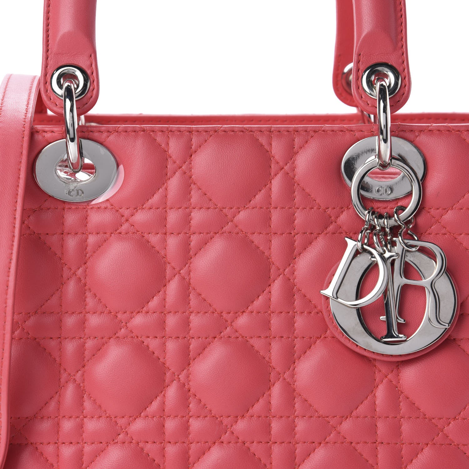Christian Dior Lambskin Cannage Medium Lady Dior Coral 13 of 13
