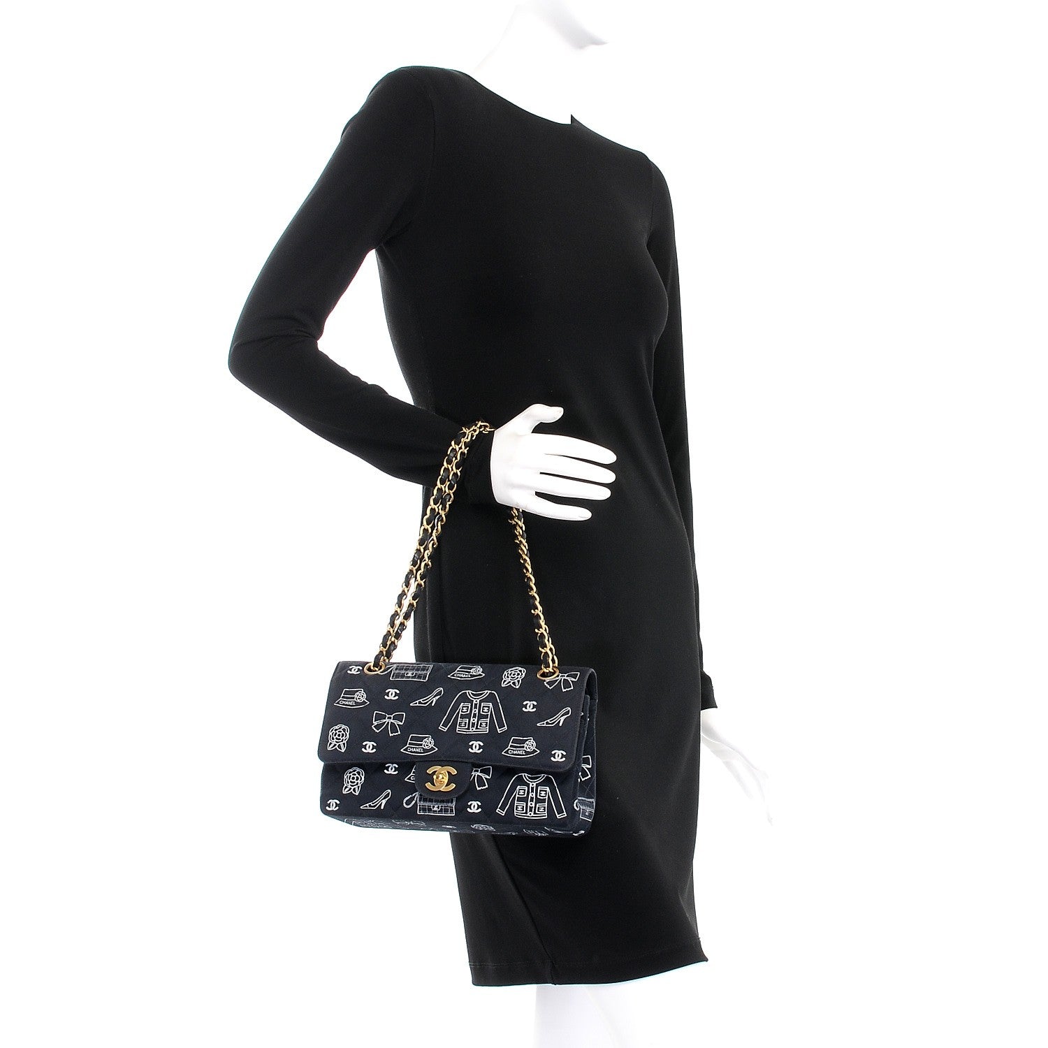 Chanel Canvas Printed Quilted Medium Double Flap Blue White 2 of 10