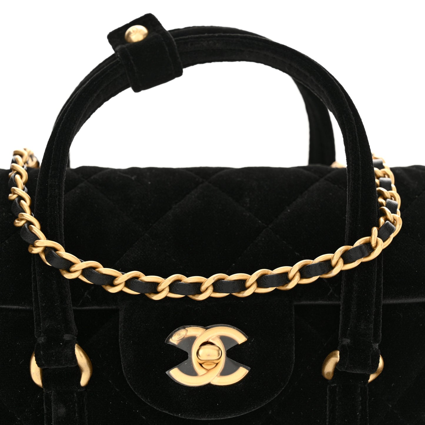 Velvet Quilted Mini Top Handle Flap Black