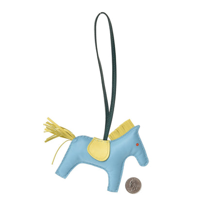 Hermes Milo Lambskin Grigri Rodeo Horse Bag Charm MM Bleu Celeste Lime Malachite 2 of 4