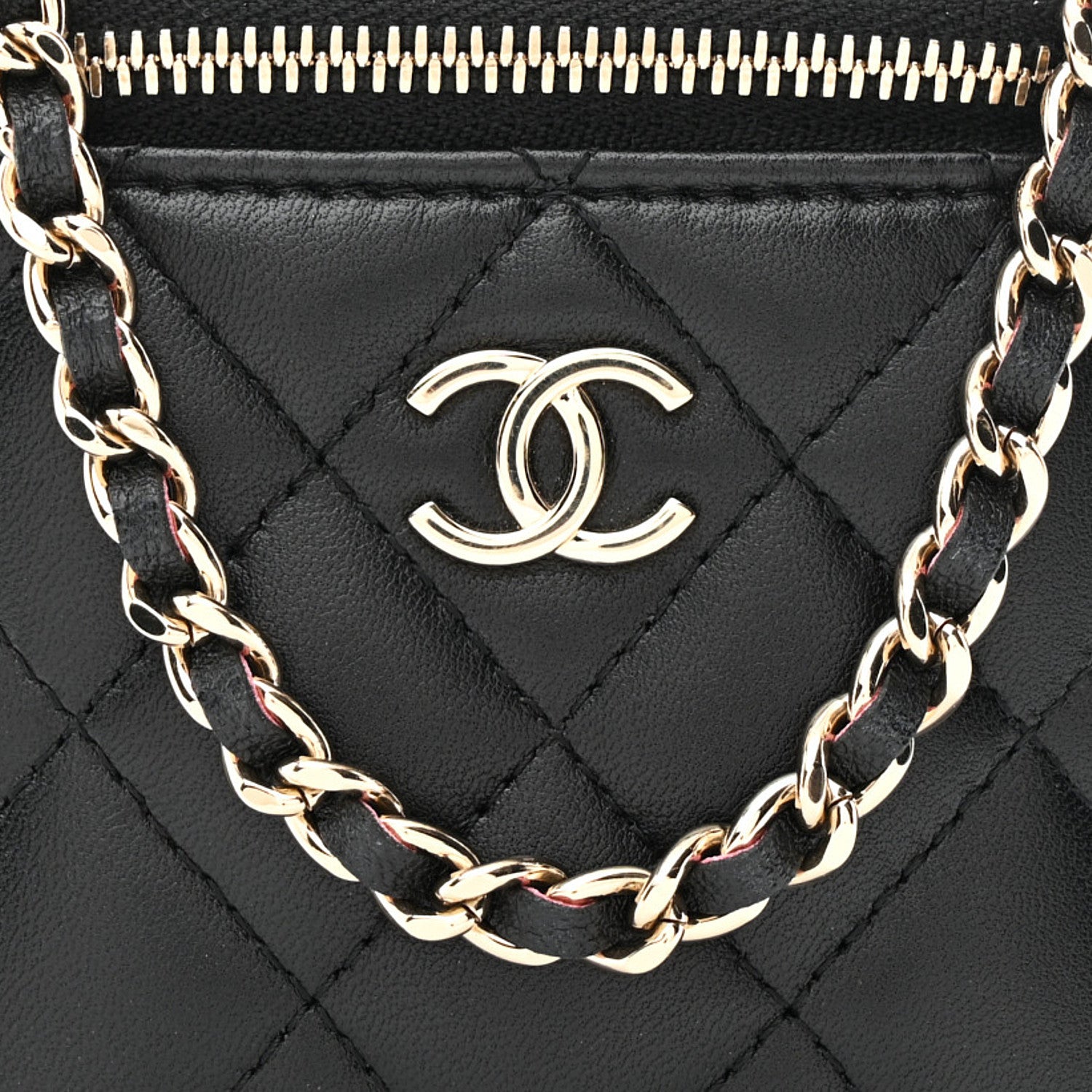 Chanel Lambskin Quilted Top Handle Mini Vanity Case With Chain Black Pink 8 of 10