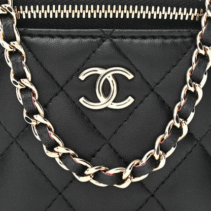Chanel Lambskin Quilted Top Handle Mini Vanity Case With Chain Black Pink 8 of 10