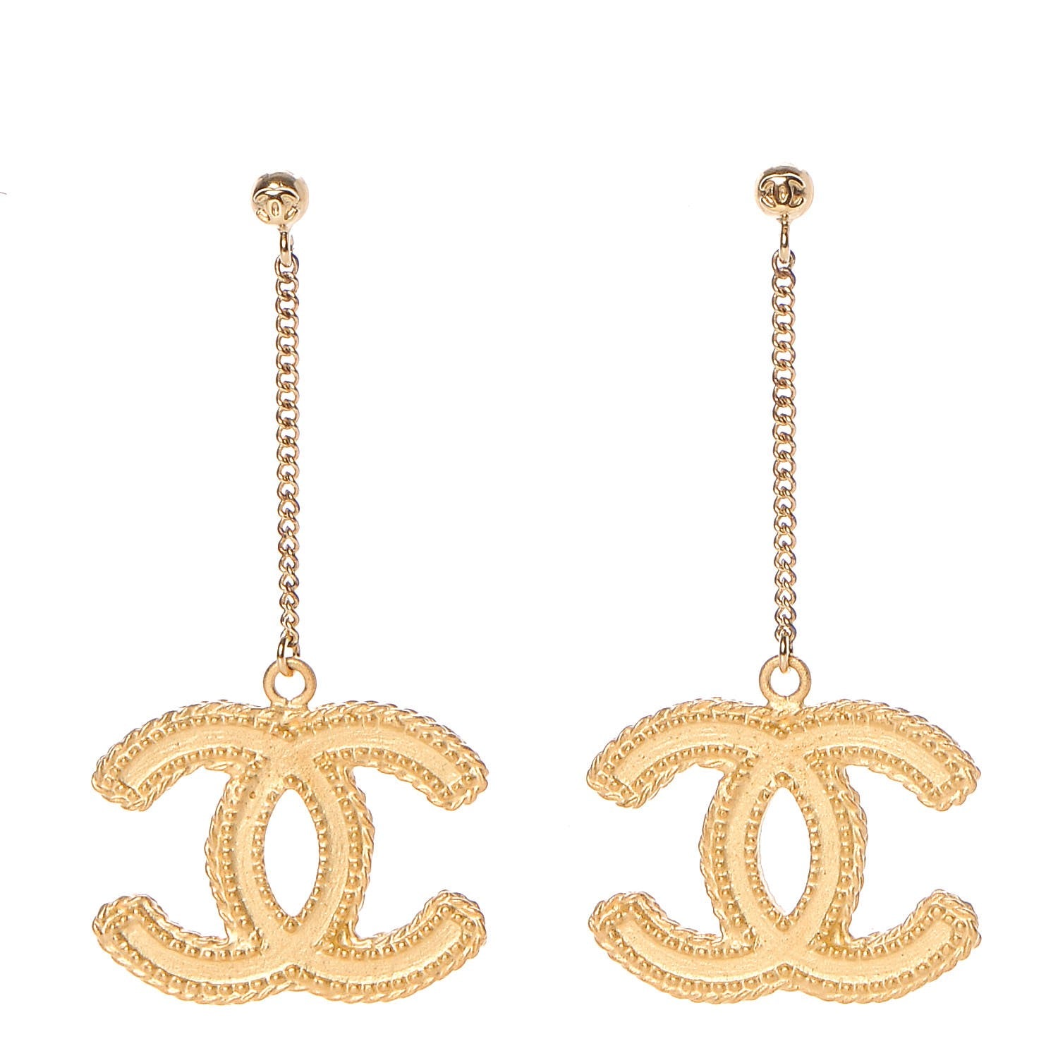 Chanel CC Drop Earrings Matte Gold 1 of 6