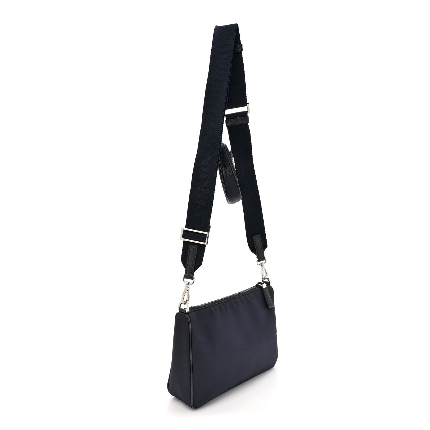 Prada Tessuto Nylon Saffiano Pocket Zippered Shoulder Bag Navy 3 of 9