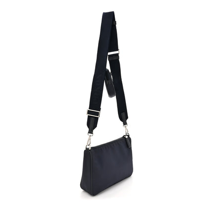 Prada Tessuto Nylon Saffiano Pocket Zippered Shoulder Bag Navy 3 of 9