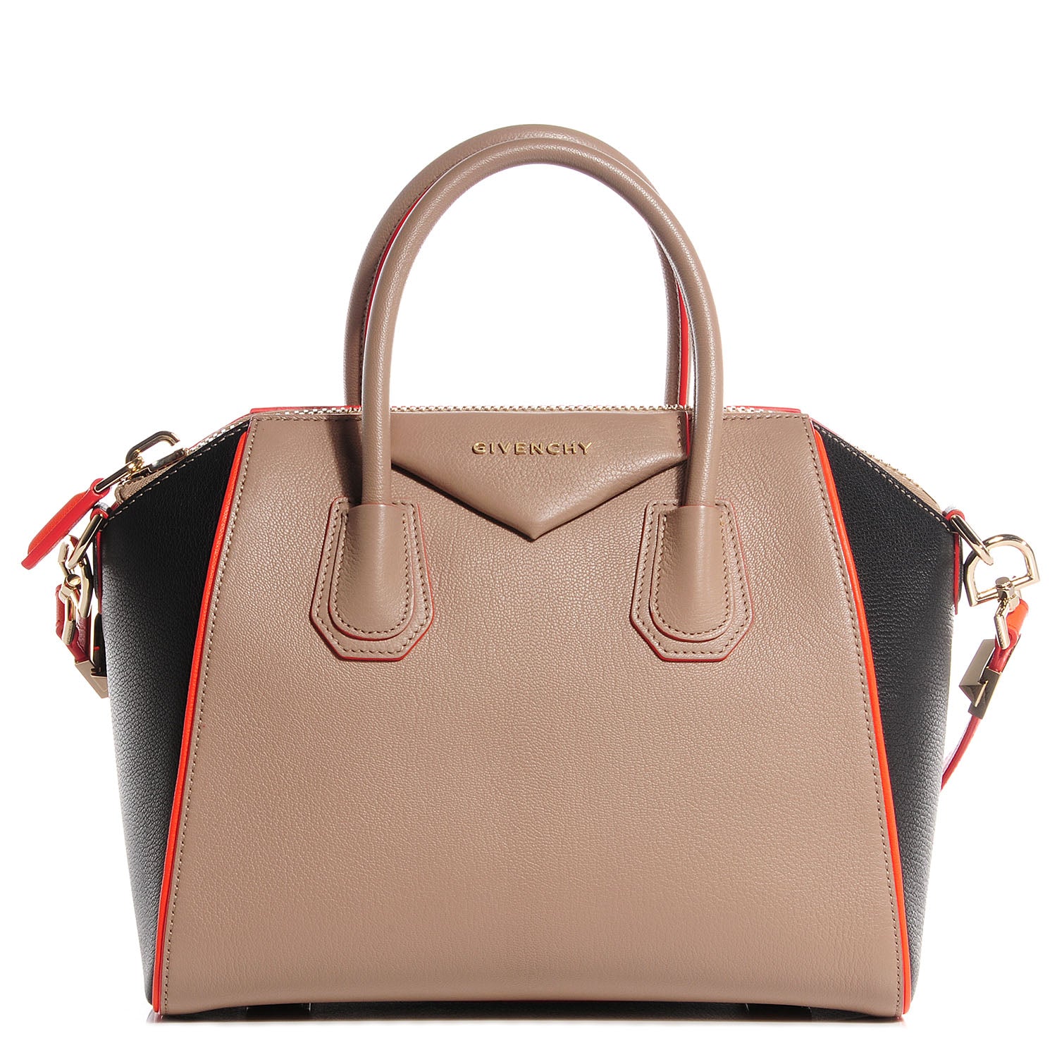 Givenchy Sugar Grained Goatskin Small Tri-Color Antigona Taupe Black Orange 1 of 11