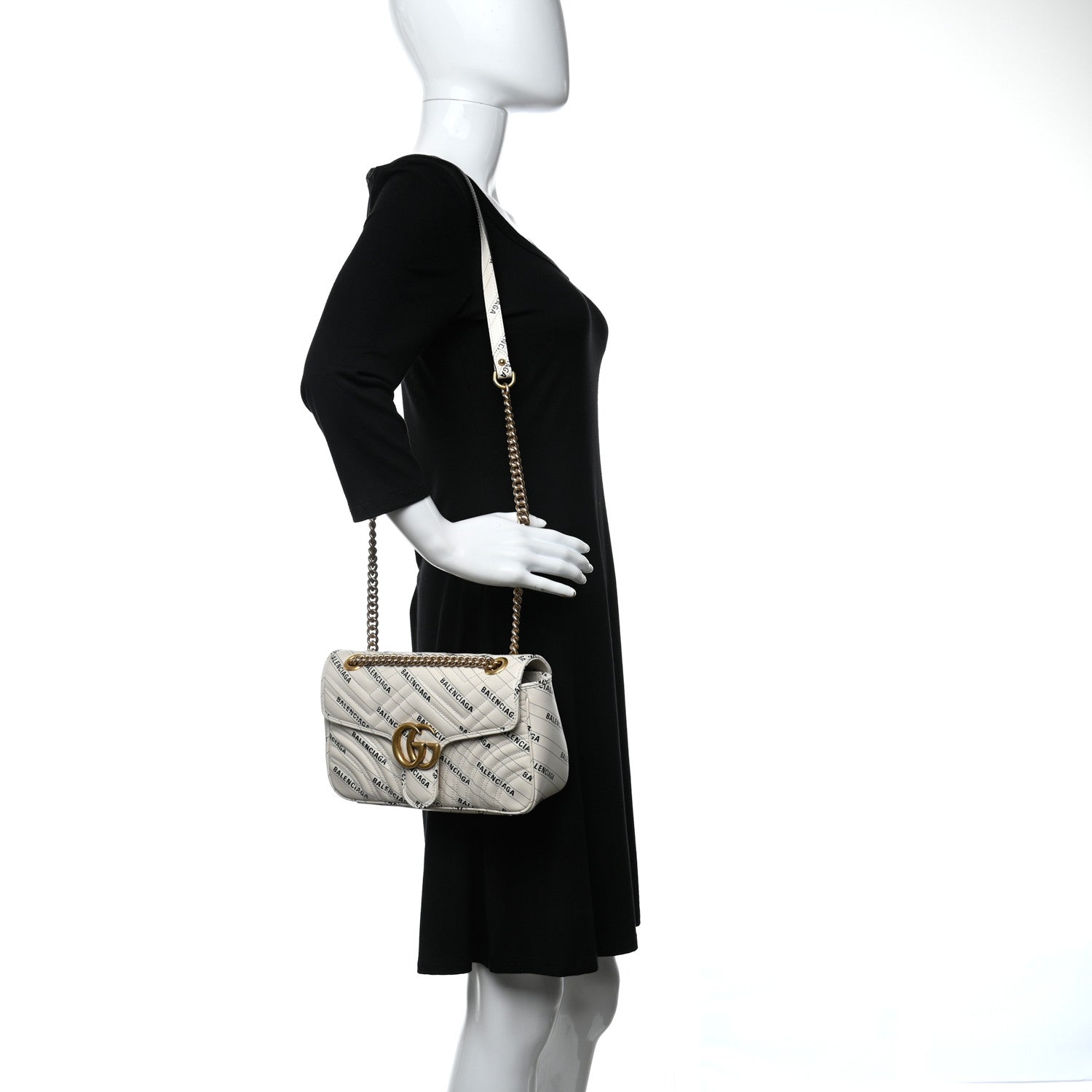 Gucci X BALENCIAGA Calfskin Matelasse Logo Print Small GG Marmont Shoulder Bag White 2 of 11