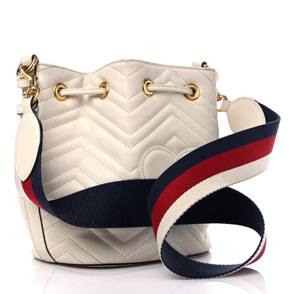 Gucci Calfskin Matelasse Sylvie Web GG Marmont Bucket Bag White 3 of 14