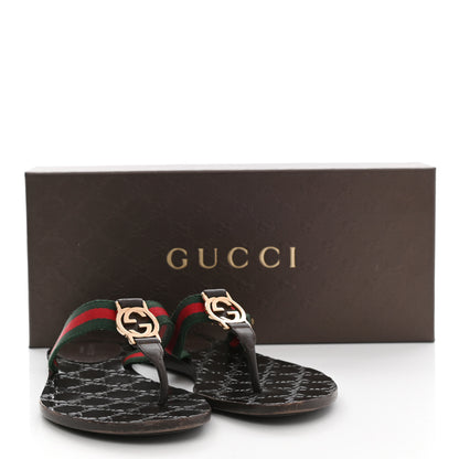 Gucci Nylon Guccissima Web Womens Thong Sandals 35 Green Red Black 12 of 12