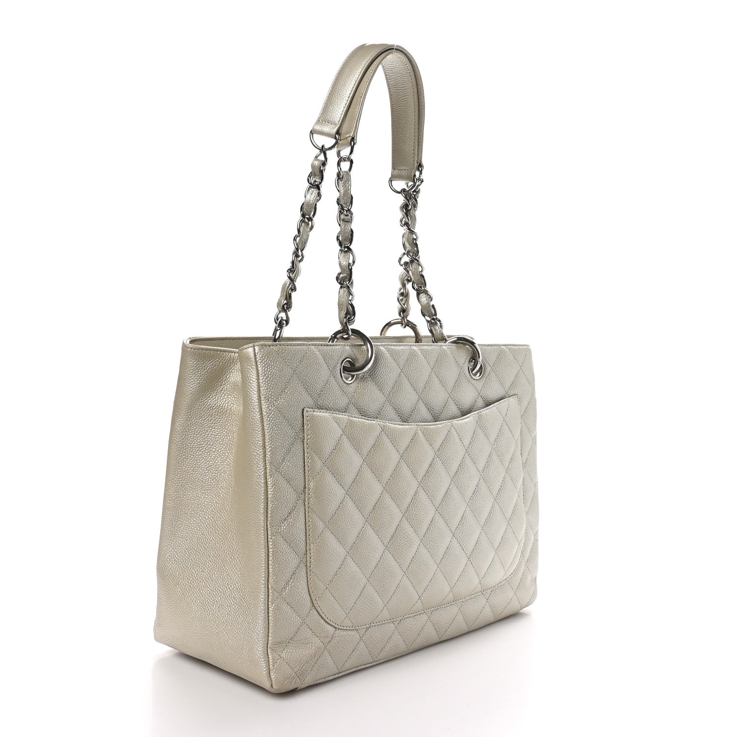 Chanel Metallic Caviar Quilted Grand Shopping Tote GST Pearl 3 of 11