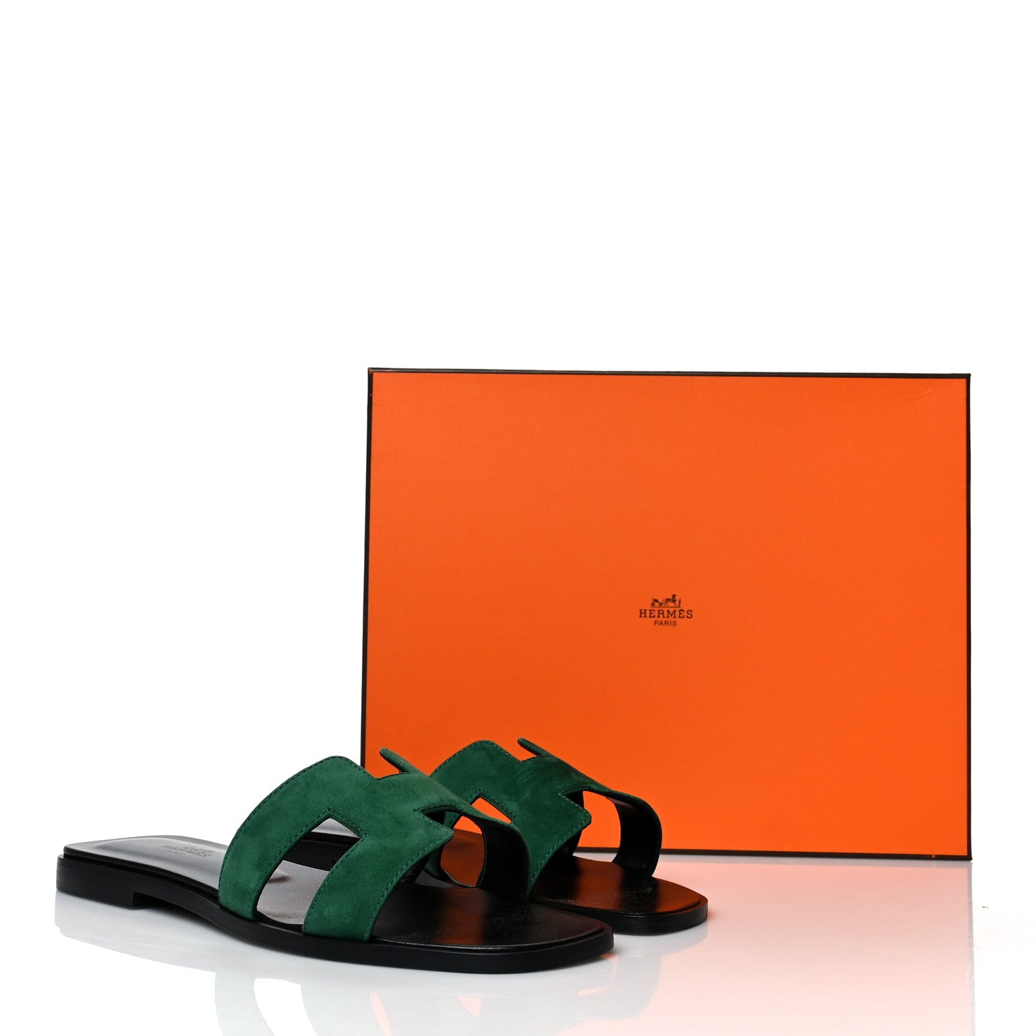 Hermes Suede Goatskin Oran Sandals 38 Vert Electrique 9 of 9