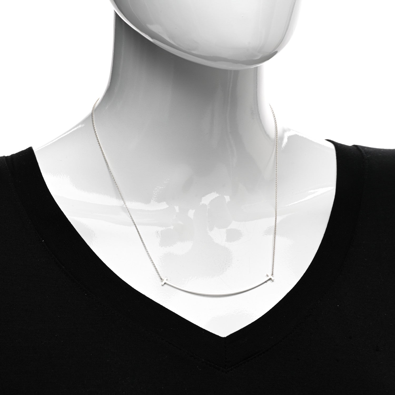 Tiffany Sterling Silver Large T Smile Pendant Necklace 2 of 4