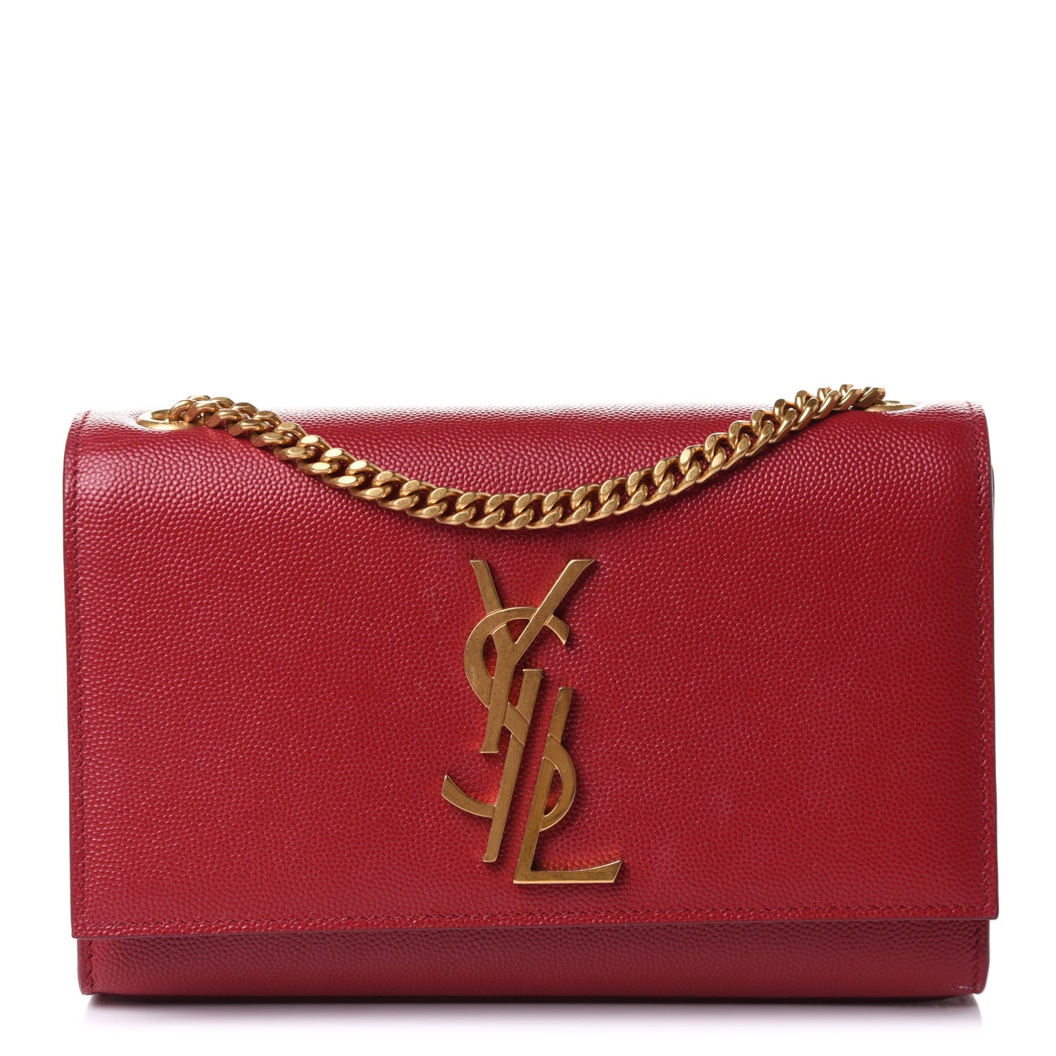 Saint Laurent Grain De Poudre Small Deconstructed Monogram Kate Satchel Red 1 of 10