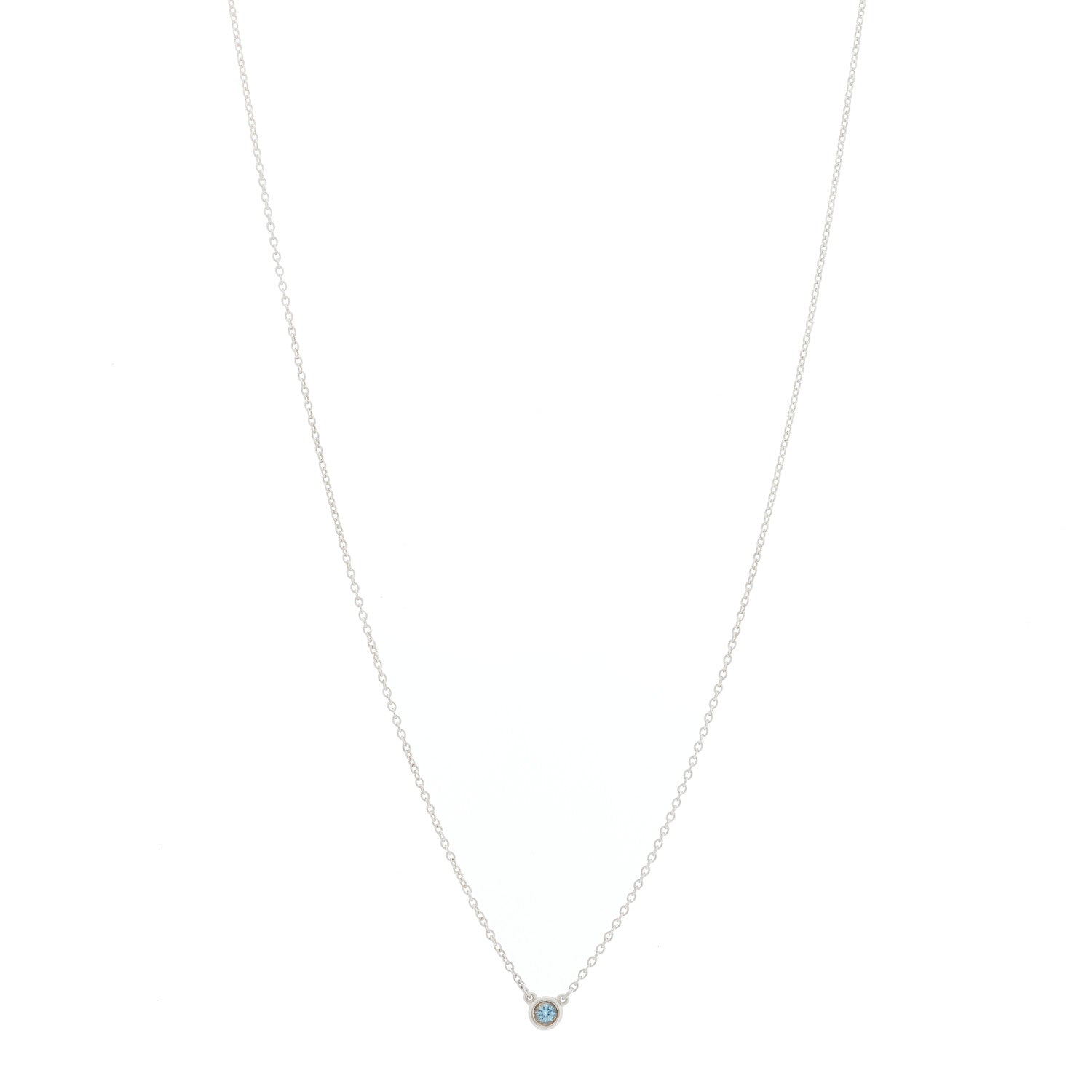 Tiffany Sterling Silver Aquamarine .06ct Elsa Peretti Color by the Yard Pendant Necklace 1 of 4