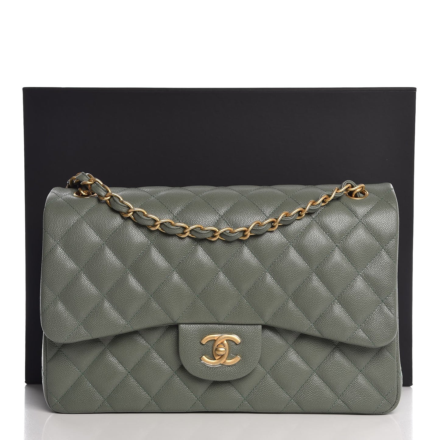 Iridescent Caviar Quilted Jumbo Double Flap Green