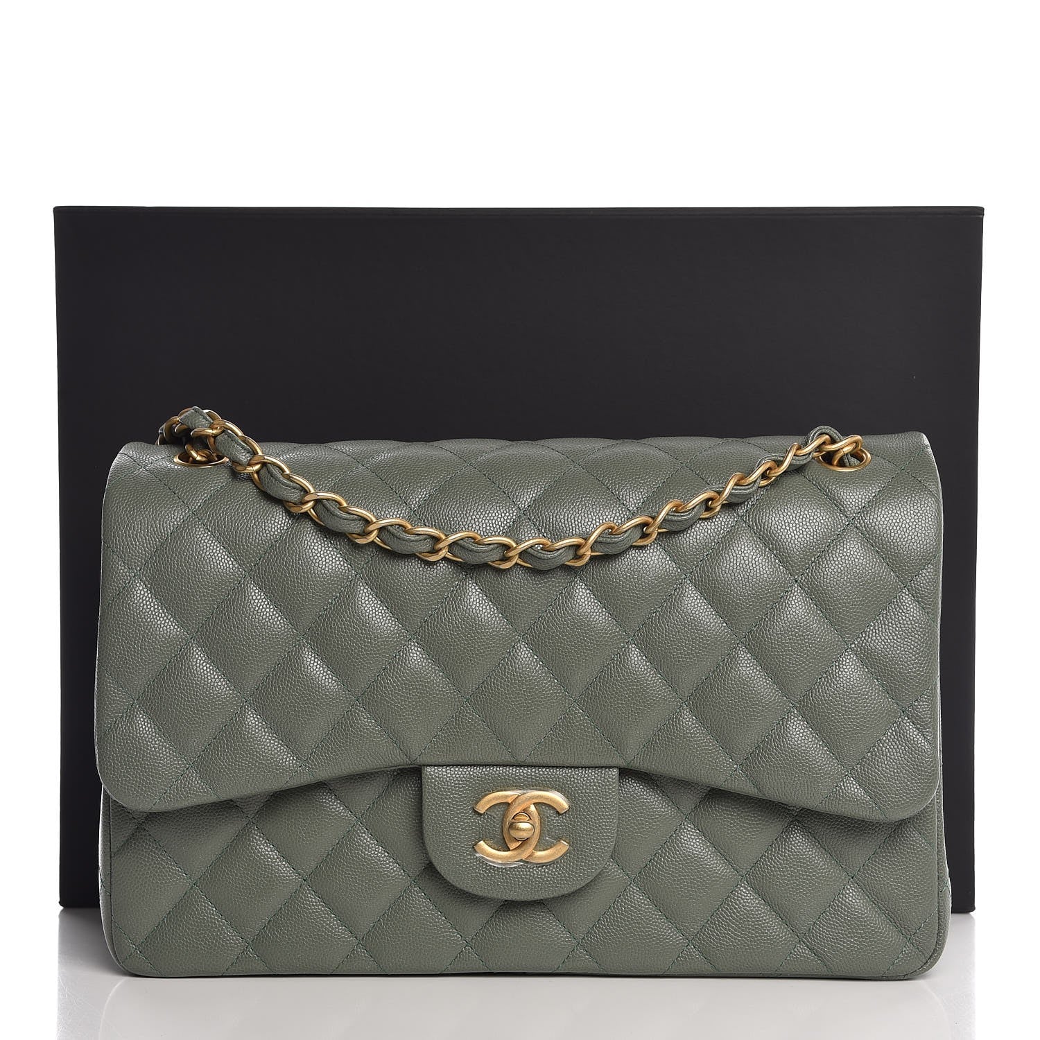 Chanel Iridescent Caviar Quilted Jumbo Double Flap Green 8 of 8